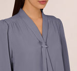 Long Sleeve Embellished Tie Collar Blouse In Dusty Blue 3