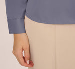 Long Sleeve Embellished Tie Collar Blouse In Dusty Blue 4