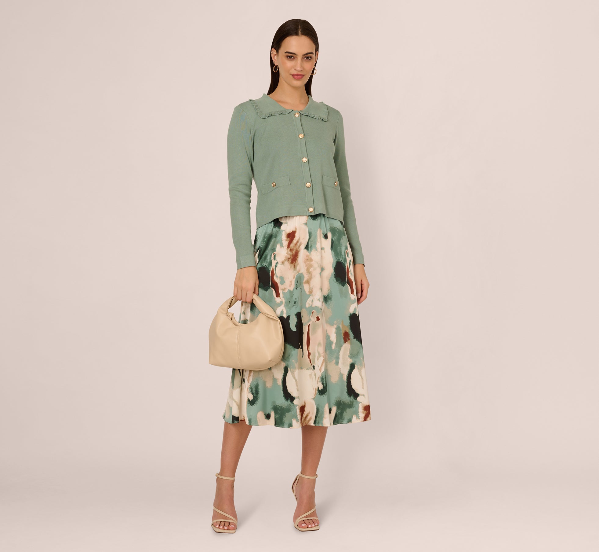 Ruffle Sailor Collar Cardigan In Sage Milieu 1