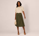 Micropleated Printed A Line Midi Skirt In Olivine 1
