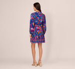 Long Sleeve Retro Printed A Line Dress In Blue Multi 6
