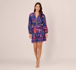 Long Sleeve Retro Printed A Line Dress In Blue Multi 8
