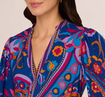 Long Sleeve Retro Printed A Line Dress In Blue Multi 5