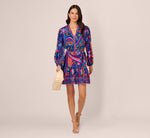 Long Sleeve Retro Printed A Line Dress In Blue Multi 2