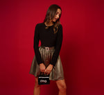 Jersey Metallic Combo Short Dress In Black Gold 1