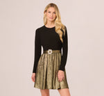 Jersey Metallic Combo Short Dress In Black Gold 3