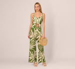 Sleeveless Palm Leaf Wide Leg Jumpsuit In Green Ivory 2