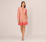 Long Sleeve Printed Short Flounce Dress In Pink Multi 7