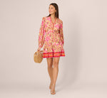 Long Sleeve Printed Short Flounce Dress In Pink Multi 1