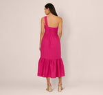 One Shoulder Floral Applique Cotton Midi Dress In Pink 5