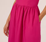 One Shoulder Floral Applique Cotton Midi Dress In Pink 4