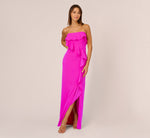 Stretch Crepe Strapless Column Gown With Ruffle Details In Pink Flame 2