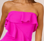 Stretch Crepe Strapless Column Gown With Ruffle Details In Pink Flame 3