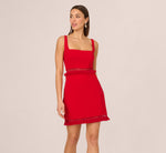 Sleeveless Cutout Fringe Trim Mini Dress In Hot Pepper 2