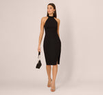 Beaded Detail Halter Midi Sheath Dress In Black 1