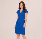 Short Sleeve Sheath Dress With Ruffle Trim In Cobalt Blue 2