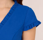 Short Sleeve Sheath Dress With Ruffle Trim In Cobalt Blue 3