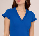 Short Sleeve Sheath Dress With Ruffle Trim In Cobalt Blue 4