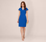 Short Sleeve Sheath Dress With Ruffle Trim In Cobalt Blue 1