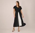 Plus Size Crepe Cropped Jumpsuit With Gauze Overlay In Black Ivory 6