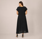 Plus Size Crepe Cropped Jumpsuit With Gauze Overlay In Black Ivory 5