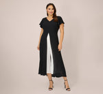 Plus Size Crepe Cropped Jumpsuit With Gauze Overlay In Black Ivory 2