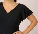Plus Size Crepe Cropped Jumpsuit With Gauze Overlay In Black Ivory 3