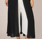 Plus Size Crepe Cropped Jumpsuit With Gauze Overlay In Black Ivory 4