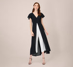 Crepe Cropped Jumpsuit With Gauze Overlay In Black Ivory 1
