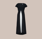 Crepe Cropped Jumpsuit With Gauze Overlay In Black Ivory 4