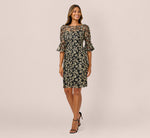 Metallic Embroidered Sheath Dress In Black Gold 5
