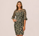 Metallic Embroidered Sheath Dress In Black Gold 2