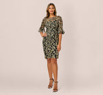 Metallic Embroidered Sheath Dress In Black Gold 1