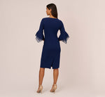 Knit Crepe Sheath Dress With Tiered Three Quarter Sleeves In Navy Sateen 5