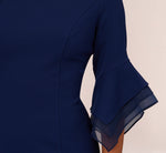 Knit Crepe Sheath Dress With Tiered Three Quarter Sleeves In Navy Sateen 3