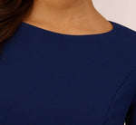 Knit Crepe Sheath Dress With Tiered Three Quarter Sleeves In Navy Sateen 4