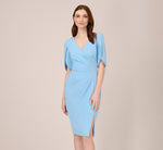 Pearl Embellished Knit Crepe Sheath Dress In Elegant Sky 2
