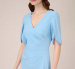 Pearl Embellished Knit Crepe Sheath Dress In Elegant Sky 3