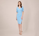 Pearl Embellished Knit Crepe Sheath Dress In Elegant Sky 1