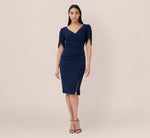 Pearl Embellished Knit Crepe Sheath Dress In Navy Sateen 6