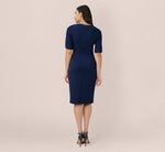 Pearl Embellished Knit Crepe Sheath Dress In Navy Sateen 5