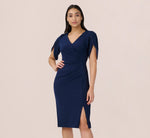Pearl Embellished Knit Crepe Sheath Dress In Navy Sateen 2