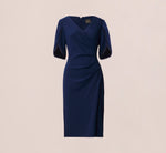 Pearl Embellished Knit Crepe Sheath Dress In Navy Sateen 7