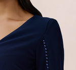 Pearl Embellished Knit Crepe Sheath Dress In Navy Sateen 4