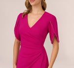 Pearl Embellished Knit Crepe Sheath Dress In Hot Orchid 3