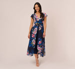 Floral-Print Cropped Jumpsuit With Chiffon Overlay In Navy Multi 2