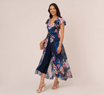 Floral-Print Cropped Jumpsuit With Chiffon Overlay In Navy Multi 1