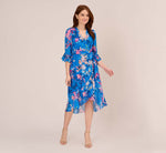 Floral-Print Chiffon Short Wrap Dress In Blue Multi 2