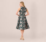 Metallic Floral Jacquard Ruffled Fit And Flare Short Day Dress In Hunter Multi 4