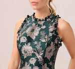 Metallic Floral Jacquard Ruffled Fit And Flare Short Day Dress In Hunter Multi 3
